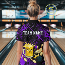 Load image into Gallery viewer, Custom Purple Funny Beer Bowling Shirt Team Bowling League Jersey for Women Bowling Outfit QZT767