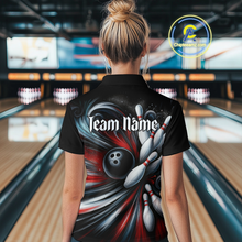 Load image into Gallery viewer, Custom Black Red Bowling Jersey for Women Custom Team Bowling Shirts Polo &amp; 1/4 Zip HNT120