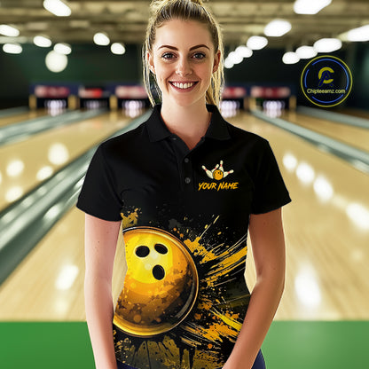 Custom Black & Gold Bowling Shirt for Women Bowling Team Jersey Bowling Outfit Polo & Quarter-Zip QZT988