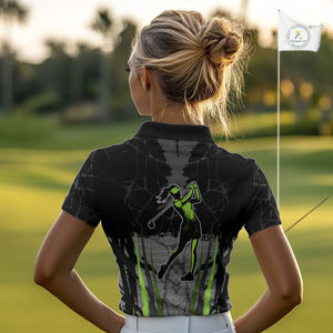 Black Camo Womens golf polo shirts custom golf attire for ladies, golfing gifts | Green NQS9995