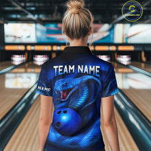 Load image into Gallery viewer, Custom 3D Blue Cobra Snake Bowling Team Shirt Bowling Jersey Outfit for Women Polo &amp; Quarter-Zip QZT723