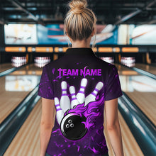 Load image into Gallery viewer, Personalized Purple Bowling Jersey Men Women Flame Bowling Polo Shirt Bowling Shirt BDT424