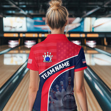 Load image into Gallery viewer, Personalized US Flag Bowling Jersey for Women Bowling Gifts Bowling Team Jersey with Name Polo &amp; 1/4 Zip HNT28
