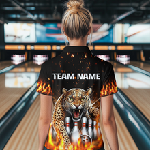 Load image into Gallery viewer, Custom Bowling Shirts Cheetah Bowling Polo Flames Bowling Shirt for Women QZT452