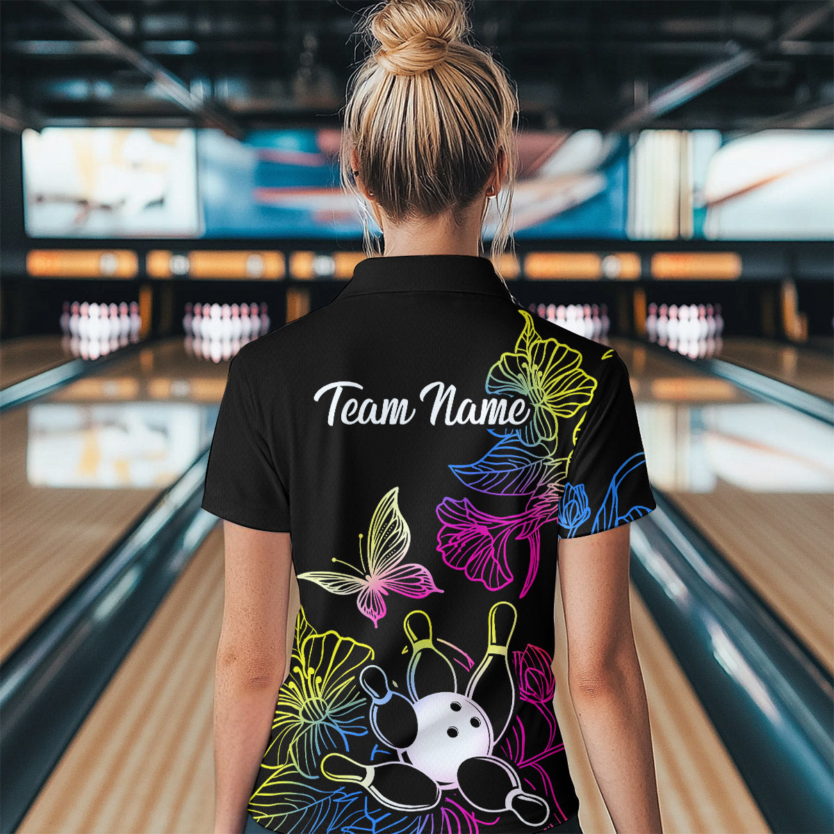 Colorful Butterflies Bowling Shirt for Women Bowling Team Jersey Shirts Polo & Quarter-Zip HNT27