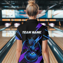 Load image into Gallery viewer, Teal And Purple Dragon Bowling Shirt Custom Name Bowling Jersey Team Bowling Polo Shirts QZT674