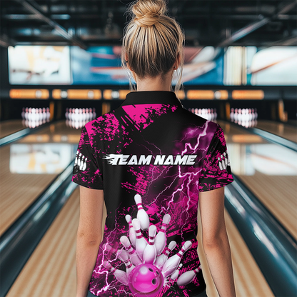 Pink Thunder Lightning Bowling Shirt Custom Colorful Bowling Jersey Men Women Team MBL67