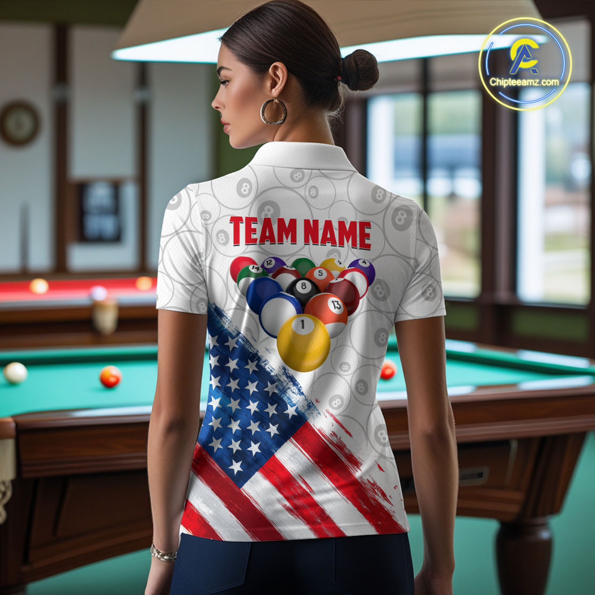 American Flag Personalized Billiard Team Jersey Billiard Gifts for Women Polo & 1/4 Zip Shirts NNT41