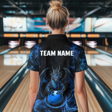 Load image into Gallery viewer, Blue Dragon Custom Name Bowling Shirts For Women, Bowling Team Jersey Polo &amp; Quarter-Zip Shirt HNT39