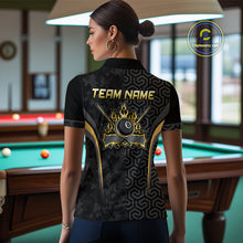 Load image into Gallery viewer, Custom Black Gold 8 Ball Flame Billiard Shirts for Women, Billiard Team Polo &amp; 1/4 Zip Shirts NNT61