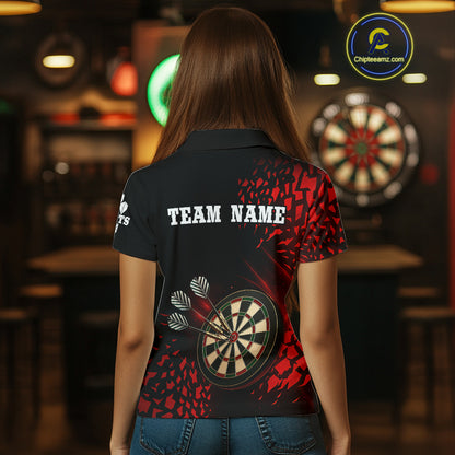 Women's Custom Dart Shirt - 3D Dartboard With Red Geometric Shards, Dart Team Jersey NYN0248