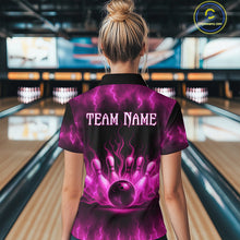 Load image into Gallery viewer, Custom Pink Flame Bowling Shirts for Women Men Team Bowling Polo and Quarter Zip MBL132