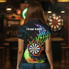 Load image into Gallery viewer, Rainbow Fire Flame Dartboard Darts Polo &amp; Quarter Zip Custom Dart Shirts For Women Dart Jerseys TDM3740