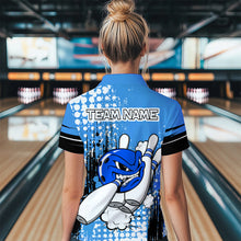 Load image into Gallery viewer, Personalized Blue Funny Crazy Bowling Shirt for Women Polo &amp; Quarter-Zip Bowling Jersey with Team HNT03