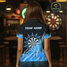 Load image into Gallery viewer, Blue Icy Lights Womens Darts Polo &amp; Quarter Zip Custom Dart Shirts For Team Darts Jerseys TDM3799
