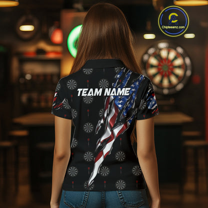 American Flag Scratch Darts Shirt For Women Custom Patriotic Dart Team Jersey Polo & 1/4 Zip TDM4031
