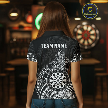 Custom White Black Tribal Dartboard Butterfly Darts Shirts For Women, Darts Team Jerseys Outfit TDM3988