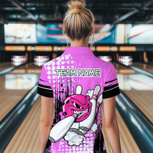 Load image into Gallery viewer, Personalized Pink Funny Crazy Bowling Shirt for Women Polo &amp; Quarter-Zip Bowling Jersey with Team HNT03