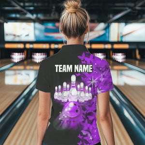 Purple Butterfly Bowling Polo Shirts For Men Women Custom Bowling Jersey Team BDT505