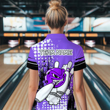 Load image into Gallery viewer, Personalized Purple Funny Crazy Bowling Shirt for Women Polo &amp; Quarter-Zip Bowling Jersey with Team HNT03