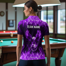 Load image into Gallery viewer, Personalized Purple Eagle Flaming 8 Ball Pool Bliiard Polo &amp; 1/4 Zip, Billiard Shirt for Women, Billiard Team Jerseys NNT36