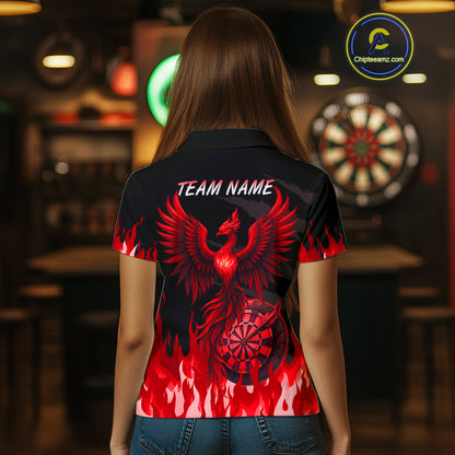 Women's Custom Darts Team Shirt With Maroon Phoenix Dartboard And Flame Pattern NYN0342