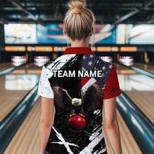Load image into Gallery viewer, US Flag Eagle Custom Name Bowling Team Shirts For Women Bowling League Polo &amp; 1/4 Zip Shirt HNT06