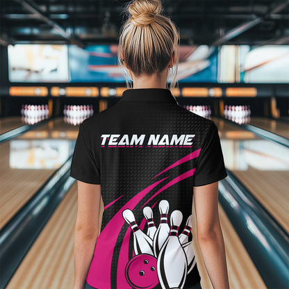 Pink Bowling Jersey Women Custom Bowling Team Shirts Unisex Bowling Women Short Sleeve Polo Shirt CP29