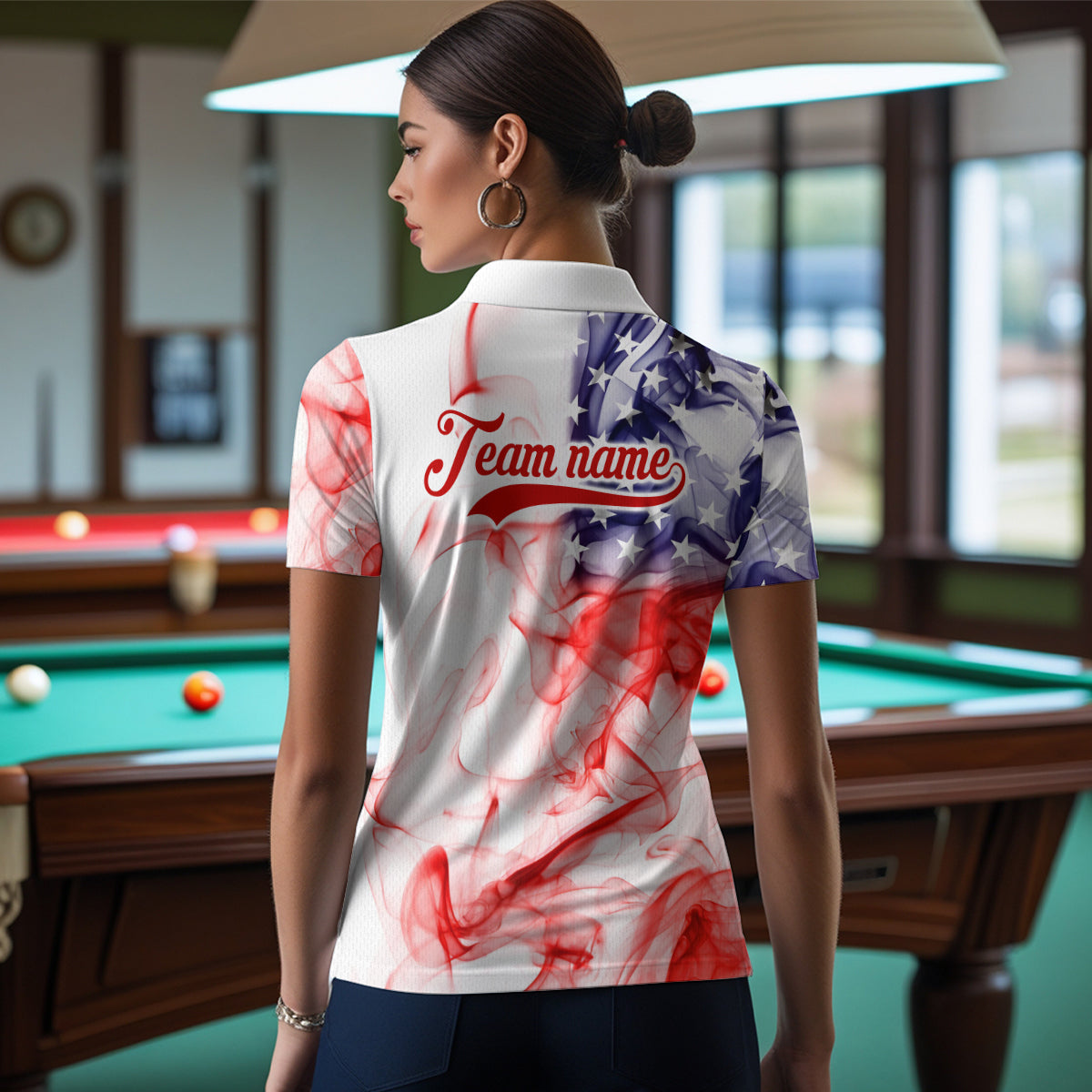 Billiard Jerseys US Flag Smoke 8 Ball Pool Billiard Shirts for Women Team Polo & 1/4 Zip NNT19