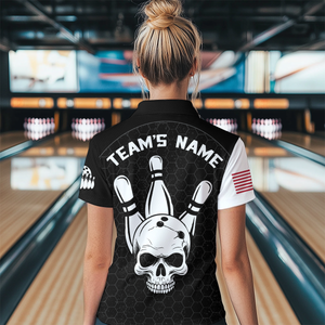 Custom Bowling Polo Shirt for Men Women Skull Bowling Jersey Bowling Team League QZT47-4