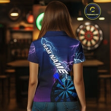 Load image into Gallery viewer, Custom Purple Blue Lightning Strike Dart Shirts For Women, Darts Team Jersey Polo &amp; 1/4 Zip Outfit TDM4140