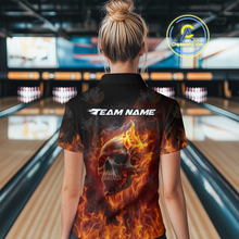 Load image into Gallery viewer, Custom Flame Skull Bowling Jersey for Women Bowling Uniform Polo &amp; 1/4 Zip Bowling Team Shirts HNT112