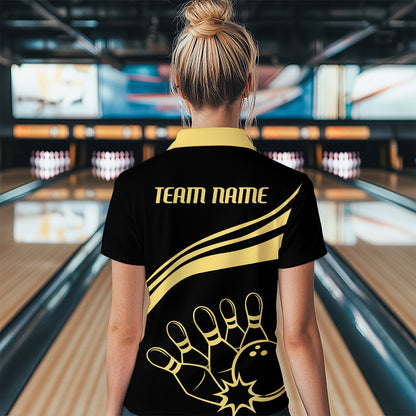 Black&Gold Bowling Polo Shirt For Women Custom Bowling Jersey Vintage Bowling Team League Shirt BDT115