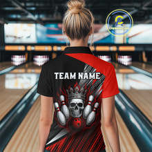 Load image into Gallery viewer, Red Skull Crown Bowling Custom Women Bowling Shirt Polo &amp; Quarter-Zip Bowling Team Jerseys HNT65