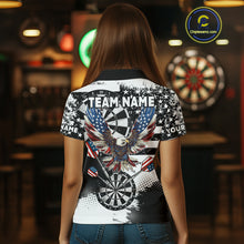 Load image into Gallery viewer, Custom Dart Shirt For Women, Grunge Eagle American Flag Black White Polo, 1/4 Zip Darts Jersey TDM3877