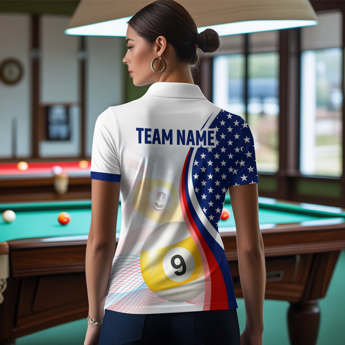 US Flag Billiard Shirt 8 9 Ball Billiard Jersey Billiard Shirt for Women Polo & 1/4 Zip NNT15