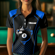 Load image into Gallery viewer, Customized Blue 8 Ball Pool Crown Women&#39;s Billiard Shirts, Billiard Team Shirts Polo &amp; 1/4 Zip Shirts NNT37