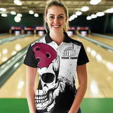 Load image into Gallery viewer, Personalized Bowling Shirt Skull Bowling Team Jersey Polo Shirt for Women QZT275