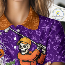 Load image into Gallery viewer, Halloween Skull Playing Golf Women Golf Polo Shirt Custom Halloween golf outfit For Ladies Golf Gifts NQS10340