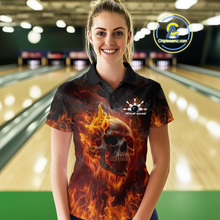 Load image into Gallery viewer, Custom Flame Skull Bowling Jersey for Women Bowling Uniform Polo &amp; 1/4 Zip Bowling Team Shirts HNT112