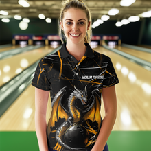 Load image into Gallery viewer, Black &amp; Gold Dragon Bowling Shirt Custom Polo Bowling Jersey for Men Women QZT682
