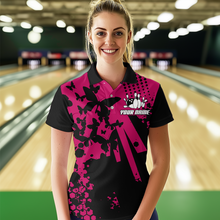 Load image into Gallery viewer, Custom Pink Butterflies Bowling Shirts for Men Women Bowling Jersey Team Name MBL79