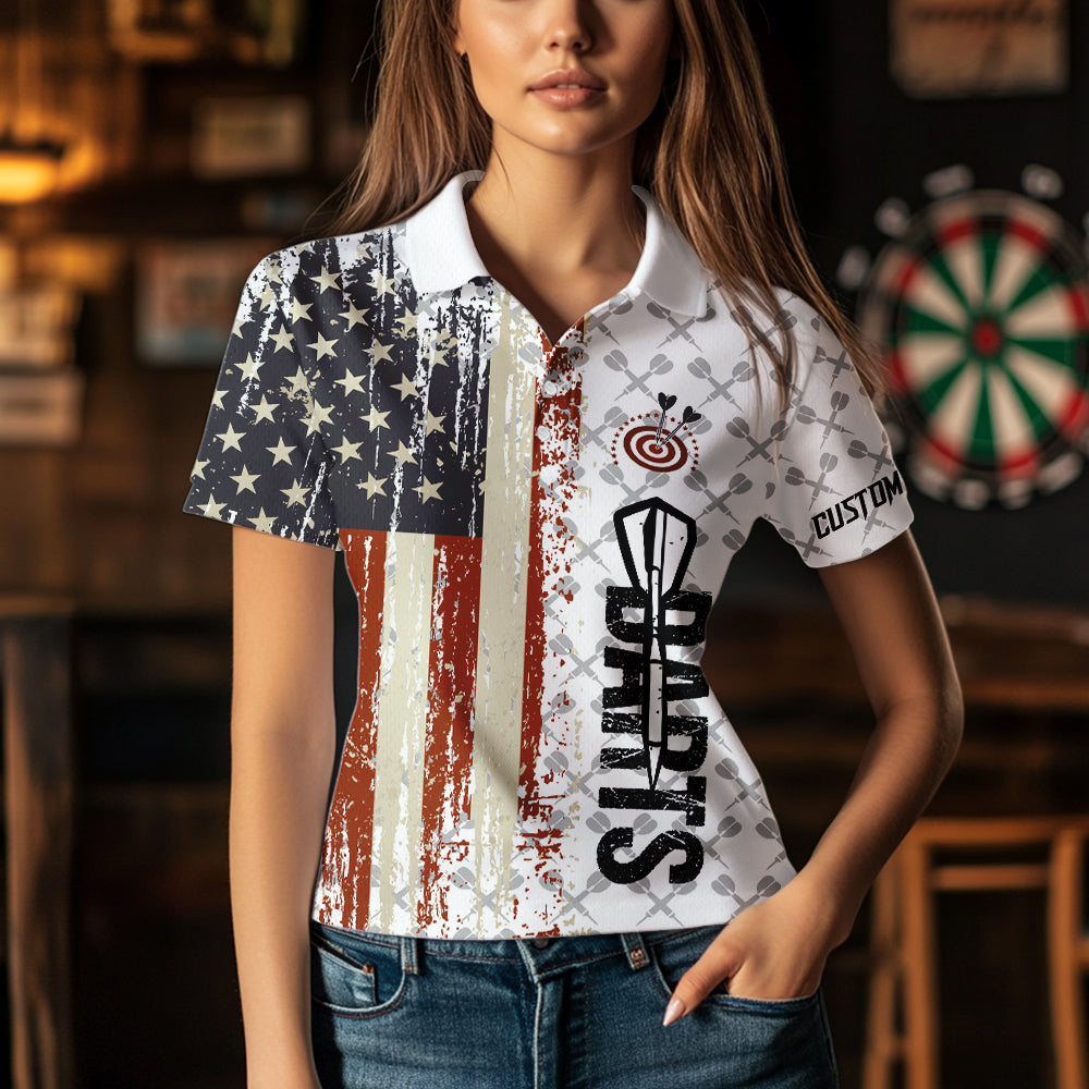 Grunge Retro US Flag Custom Darts Shirt For Women, Darts Jersey Pocket Option TDM3797