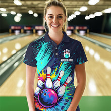 Load image into Gallery viewer, Custom Teal Bowling Shirt for Women Men Bowling Water Color Bowling Polo &amp; 1/4 Zip Shirts MBL37