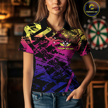 Load image into Gallery viewer, Purple Pink Yellow Grunge Aim Shoot Swear Repeat Dart Shirt For Women Custom Funny Darts Team Jersey TDM4034
