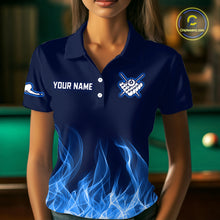 Load image into Gallery viewer, Custom Blue Cobra Snake 8 Ball Pool Flame Billiard Shirts for Women Team Polo &amp; 1/4 Zip Shirts NNT56