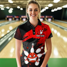 Load image into Gallery viewer, Red Bowling Shirt Custom Bowling Jersey Men Women Team Bowling Polo 1/4 Zip Shirt MBL56