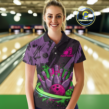Load image into Gallery viewer, Custom Colorful Bowling Women Shirts Bowling Uniform Polo &amp; 1/4 Zip Bowling Team Jerseys HNT99