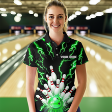 Load image into Gallery viewer, Thunder Lightning Green Bowling Shirt Custom Bowling Jersey for Men Women Team MBL66
