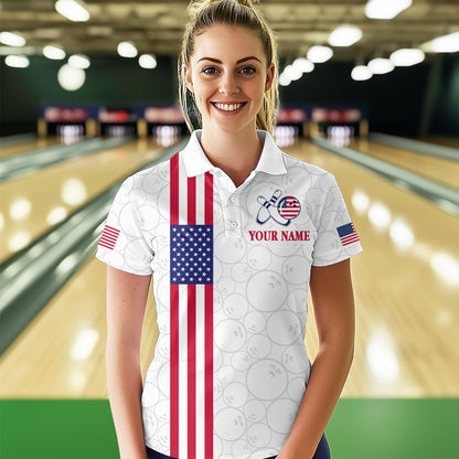 Patriotic Bowling Shirt for Men Women Team Custom White Bowling Polo & 1/4 Zip Shirt MBL23